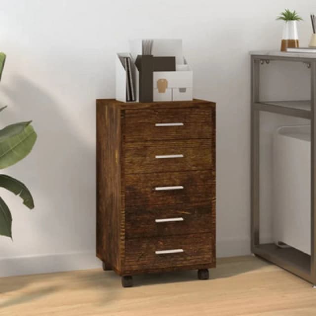 Vidaxl Drawer Cabinet With Castors Smoked Oak Engineered Wood, Brown 342674