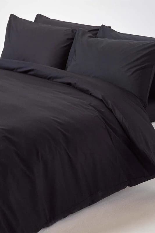 Homescapes Black Egyptian Cotton Duvet Cover With Pillowcases 200 Tc, Double