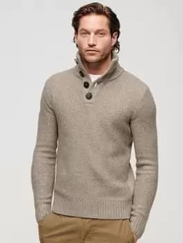 Superdry Chunky Button High Neck Jumper - Beige, Beige, Size 2XL, Men