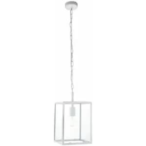 Single Ceiling Pendant Light Matt White & Clear Glass 40W E27 Dimmable