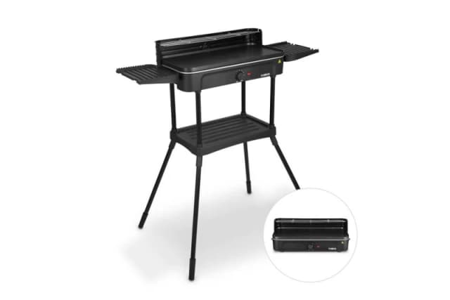 Tower T14054 Standing Outdoor/Indoor Electric BBQ Grill, Temperature Controls, Stainless Steel, Easy Clean, Non-Stick Plate, 2200W, Black Size: A Bl
