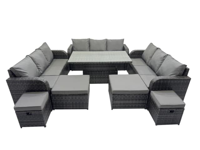 Fimous Rattan Garden Furniture Dining Set 13-seater with 4 Footstools in Dark Grey Dark Grey Unisex