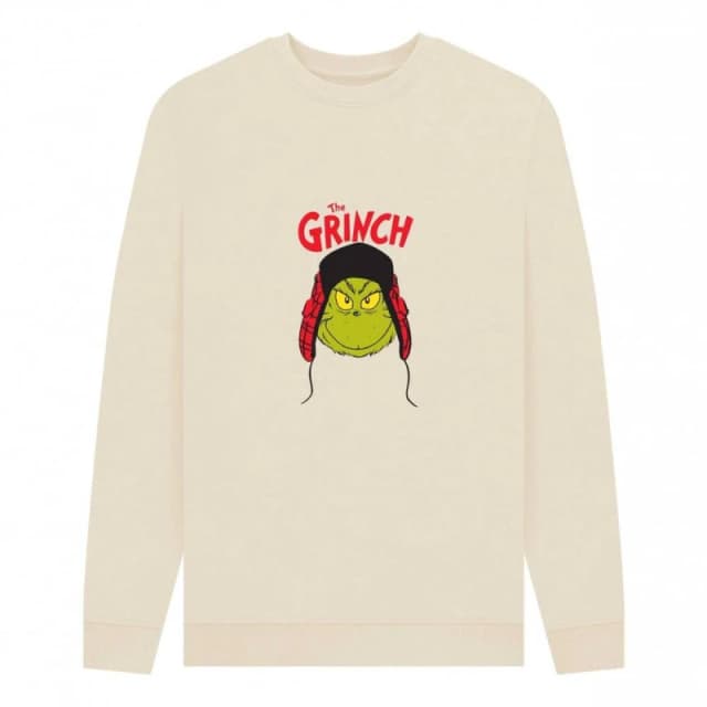 The Grinch Mens Winter Hat Sweatshirt in Cream Size: Small Cream Male S