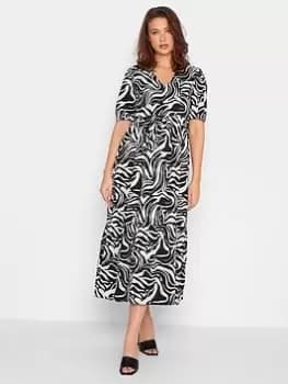 Long Tall Sally Tall Marble Print Tiered Midi Dress - Black, Size 10, Women
