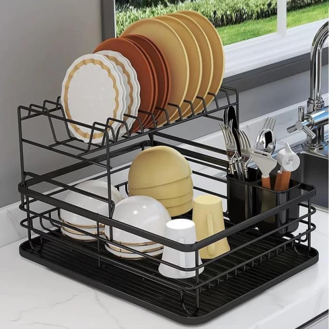 LIFE IDEAS 2-Tier Metal Kitchen Dish Drainer Rack Black unisex One Size