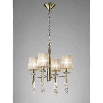Tiffany pendant light 4 + 4 Bulbs E14 + G9, antique brass with bronze shade & transparent crystal