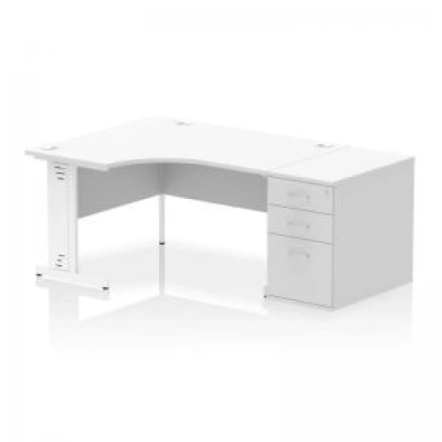 Impulse Impulse 1400mm Left Crescent Office Desk White Top White Cable Managed Leg Workstation 800 Deep Desk High Pedestal IWSLW148WWHT