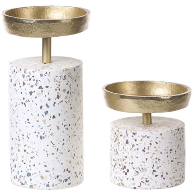 Beliani Set Of 2 Candle Holders Kaengan Stone 13/24cm Gold