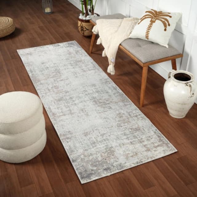 Livabliss Round Abstract Modern Marble Dark Brown Alix Runner Rug 80 X 220 Cm - Easy Care, Non Shedding, Ideal For Hallway Or Beside The Bed