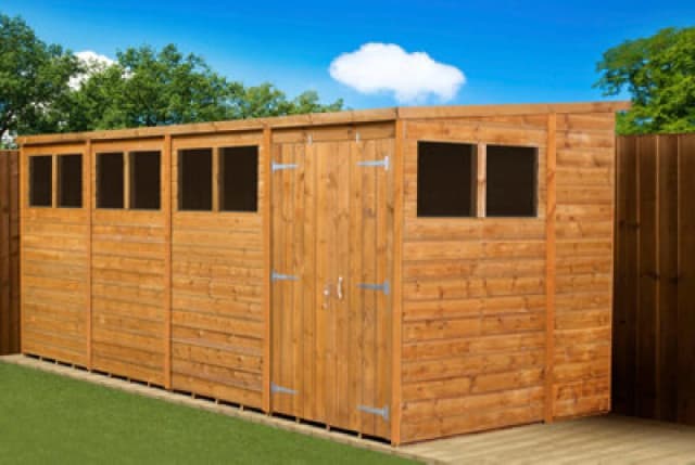 Empire Sheds Empire Modular Pent 16X6 Dipped Treated Tongue And Groove Wooden Garden Shed Double Door Windows (16' X 6' / 16ft X 6ft) (16X6)