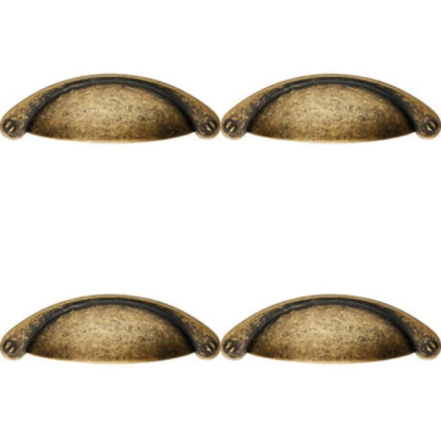 Loops 4x Traditional Cup Pull Handle 104 x 26mm 64mm Fixing Centres Antique Brass Metallics unisex