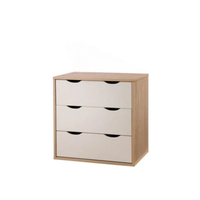 Timber Art Design Alton 3 Drawer Bedroom Cabinet Bedside Chest Of Drawers Sonoma Oak & White