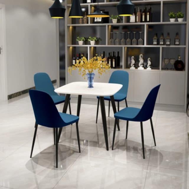Core Products Aspen White 80Cm Square Dining Table With 4 Blue Plastic Duo Design Chairs