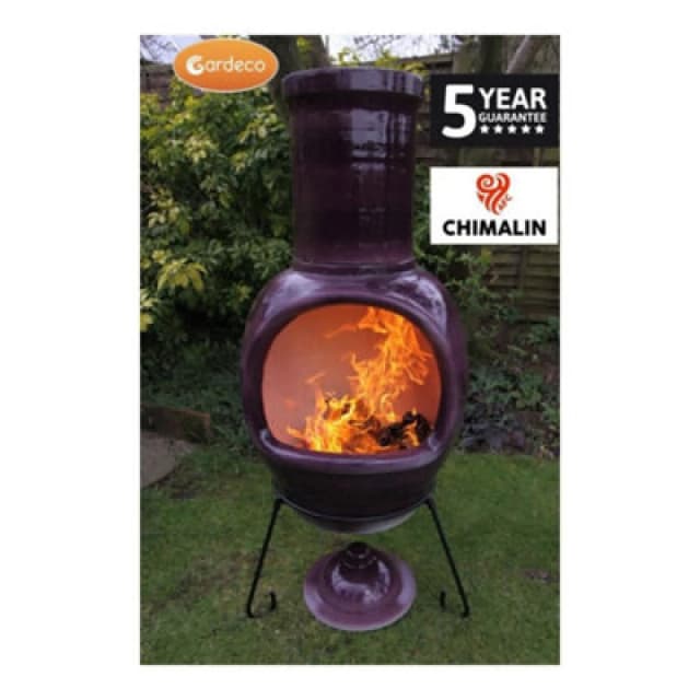 Gardeco Asteria Xl Chimalin Afc Chimenea In Glazed Purple, Including Lid & Stand