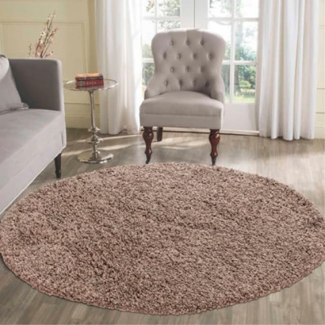 Desire Rugs Plain Living Room Shaggy Area Rugs D.beige Round 120X120 Cm