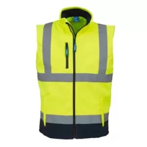 Yoko Mens Hi Vis Softshell Bodywarmer / Workwear (Pack of 2) (2XL) (Hi-Vis Yellow/Navy)