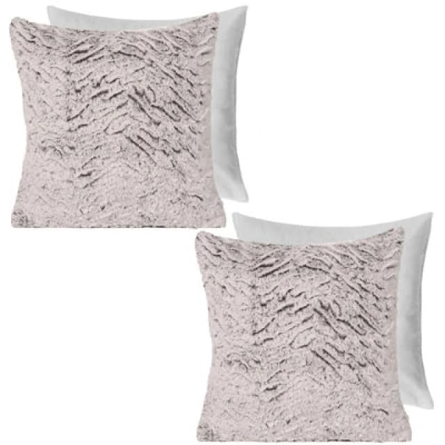 OHS OHS 2 Pack Two Tone Faux Fur Soft Fleece Filled Cushion Covers - 45 x 45cm in Natural Size: 45cm x 45cm Natural 45cm x 45cm Unisex 5027434208753