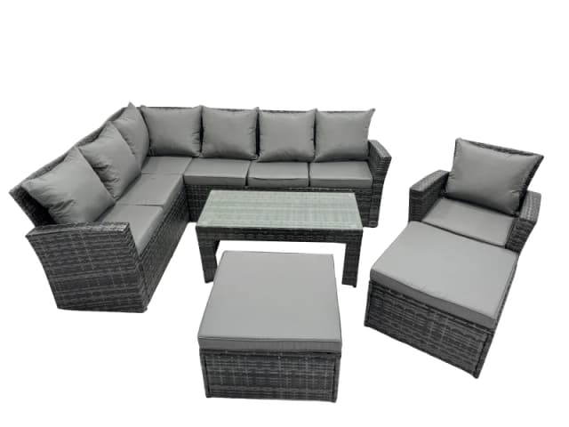 Fimous 9 Seat Poly Rattan Corner Sofa Set with 2 Big Stool Chair in Dark Grey Dark Grey Unisex