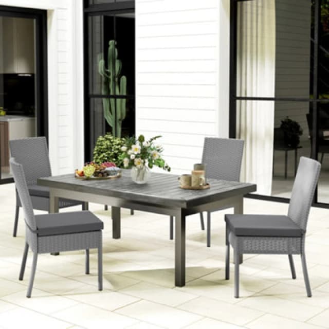 Outsunny 4 PCs Rattan Garden Chairs with Cushion, Wicker Dining Chairs, Grey Dark Grey