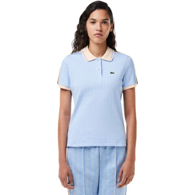 Lacoste Womens Monogram Jacquard Short-Sleeve Polo Shirt Blue/Flour female 6 (34)