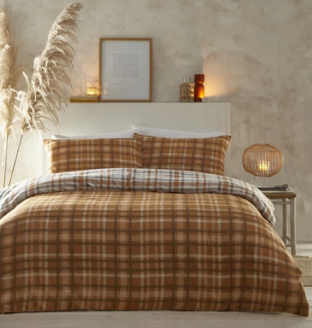 Portfolio Home Tartan Orange 100% Brushed Cotton King Duvet Cover And Pillowcases Set