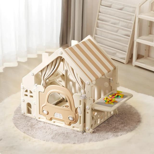 KIDKID Kids Plastic Playhouse with Building Block Table Khaki White unisex One size