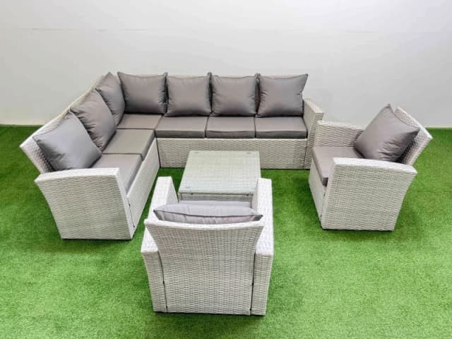Fimous 8 Seater Corner Sofa Sets with Coffee Table 2 Chairs Light Grey Mixed Light Grey Unisex