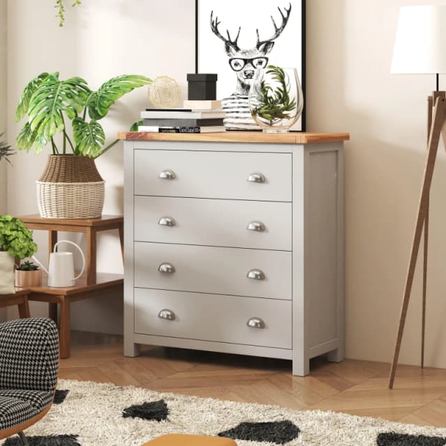 Cabinet Bits Argenta 4 Drawer Chest of Drawers Chrome Cup Handle in Light Grey Light Grey Unisex