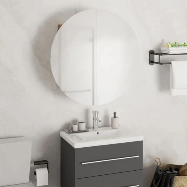 vidaXL Bathroom Cabinet with Round Mirror&LED Oak 47x47x17.5 cm, Brown 345586