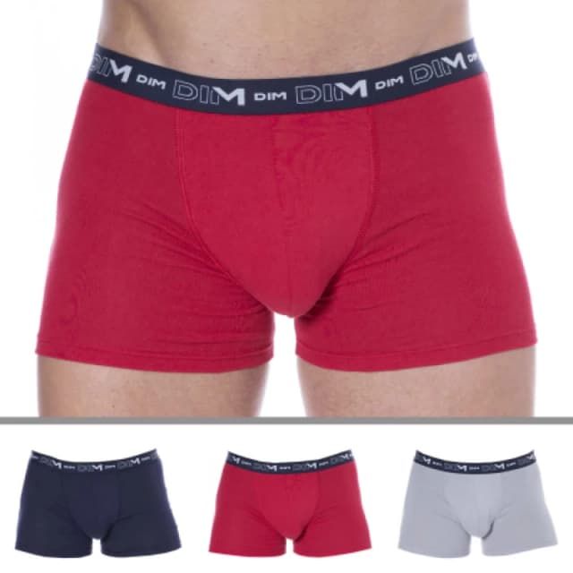 DIM 3 Pack Coton Stretch Boxer Briefs - Navy - Red - Steel 2XL