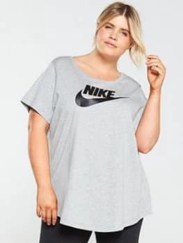 Nike NSW Essential Futura SS Tee (Curve) - Grey, Size 22-24=2X, Women