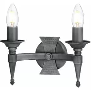 Twin / Double Wall Light Wrought Iron Beaten Metal Black Silver LED E14 60W