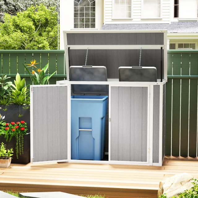 Outsunny 4.7 x 2.5FT Lockable Garden Shed, Double Bin Storage Shed, Grey Mid Grey