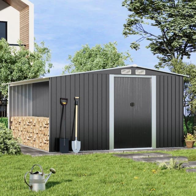 Breeins Outdoor 10x8fts Steel Storage Shed Charcoal Black L
