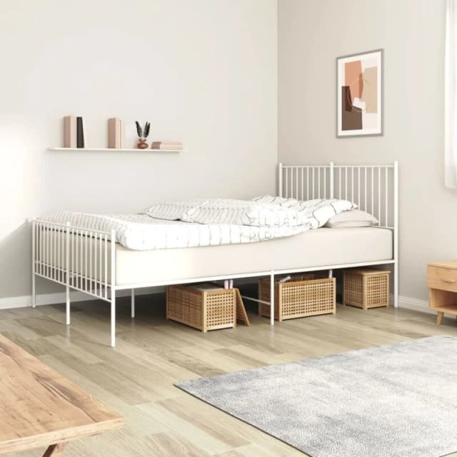 VIDAXL Metal Bed Frame without Mattress with Footboard White 140x190cm vidaXL 8720845721916