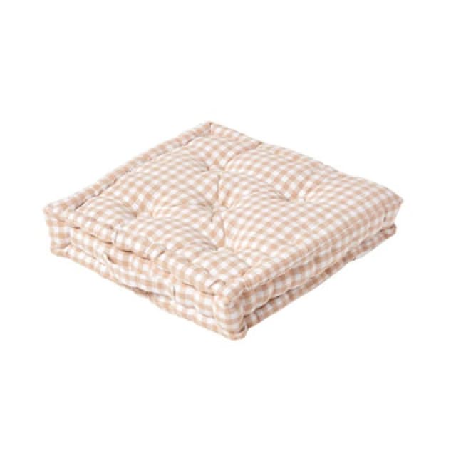 Homescapes Cotton Gingham Check Beige Floor Cushion, 40 X 40 Cm