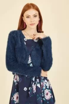 Navy Eyelash Curved Bolero