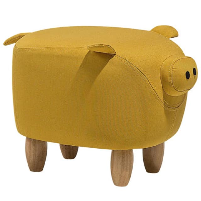 Beliani Animal Stool Piggy Fabric Yellow Pig