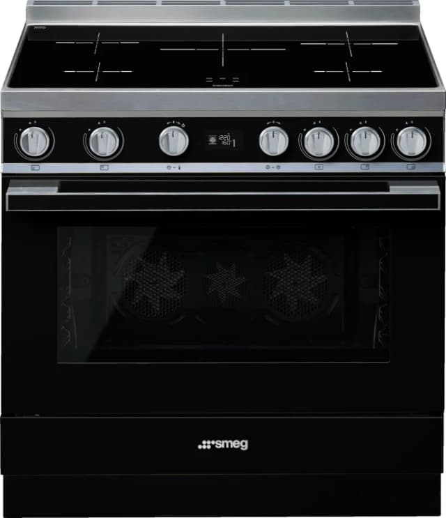 Smeg Portofino CPF9iPBL 90cm wide Electric Range Cooker with Induction Hob and Pyrolytic Cleaning - Black - A+ Rated, Black
