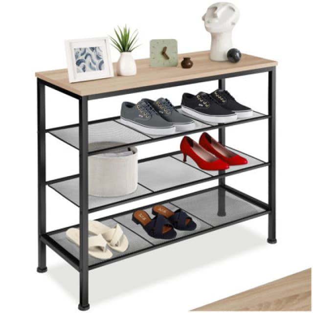 Tectake Shoe Rack Newport - Surface Shelf And 3 Grid Shelves, Industrial Style - Industrial Wood Light, Oak Sonoma
