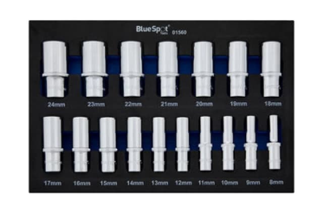 BlueSpot Tools Blue Spot Tools - 17 Pce 3/8" Metric Deep Sockets (8-24mm) (Eva Foam)