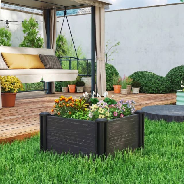 Outsunny 2 X 2 X 1ft Vinyl Raised Garden Bed Kit, Dark Grey