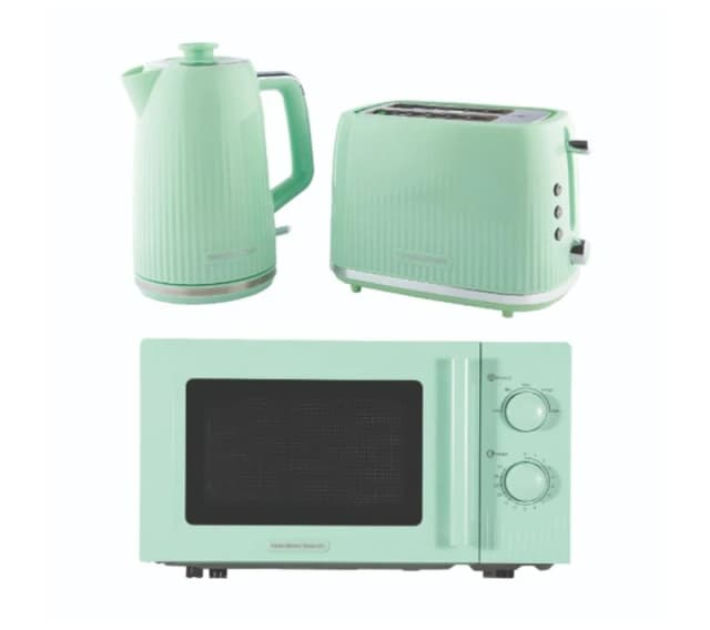 HAMILTON BEACH Miami HBMIAKSMM Solo Microwave, Electric Kettle & 2-Slice Toaster Bundle - Mint, Green 5060916373136