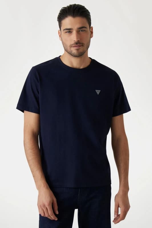 Guess Mens Crew Neck Patch Tee Logo Blue Size: Small Blue Male S