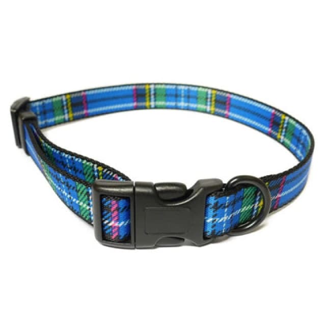 Indulgence Nylon Adjustable Collar Tartan Blue 30-50cm Sz 2-5