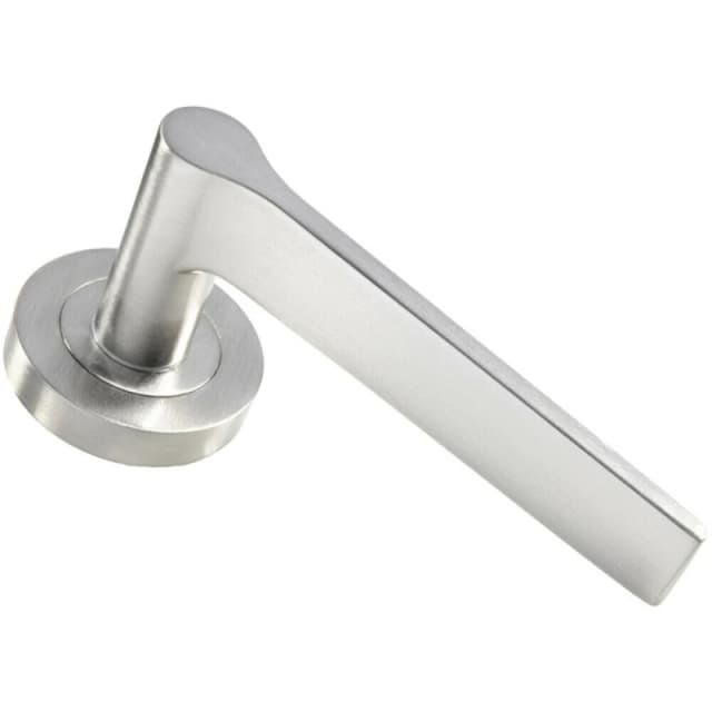 Loops PAIR Straight Rounded Handle on Round Rose Concealed Fix Satin Nickel Metallics