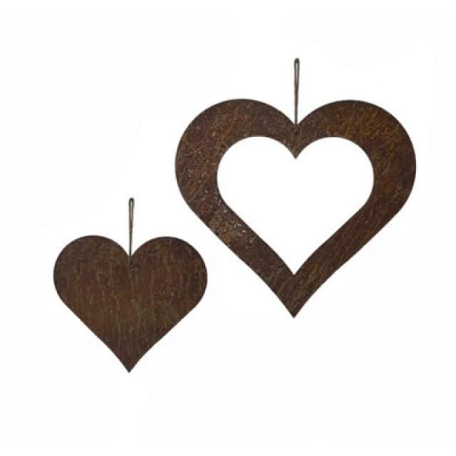Poppy Forge Hearts Hanging Wall Art (Set Of 2) - Bare Metal/ready To Rust - W22 X H12 Cm