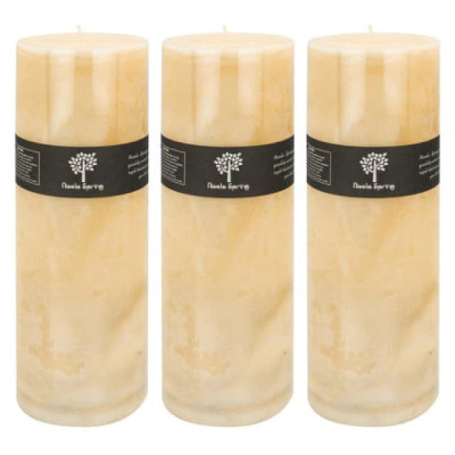 Nicola Spring Round Vanilla Pillar Candles - 215 Hours - Cream - Pack Of 3