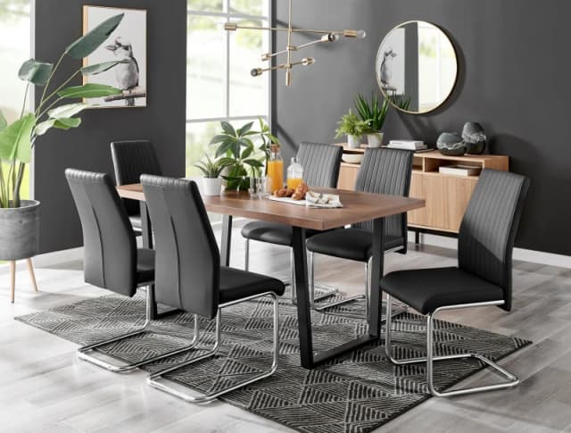 FurnitureboxUK FurnitureboxUK Kylo Large Brown Wood Effect Dining Table & 6 Lorenzo Faux Leather Chairs in Black One Size Unisex 5056657119843