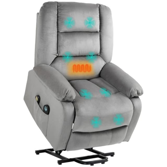 HOMCOM Riser and Recliner Chair Lift Chair with Vibration Massage - Heat - Grey - Grey TJ Hughes 5056725547806